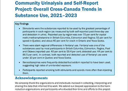 Community Urinalysis and Self-Report Project: Overall Cross-Canada Trends in Substance Use, 2021–2023