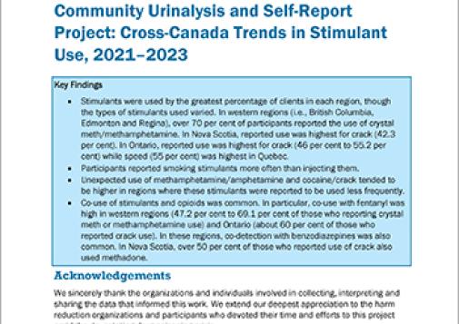 Community Urinalysis and Self-Report Project: Cross-Canada Trends in Stimulant Use 2021–2023