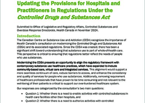Updating the Provisions for Hospitals and Practitioners in Regulations Under the Controlled Drugs and Substances Act (CDSA)