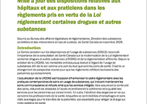 Mise à jour des dispositions relatives aux hôpitaux et aux praticiens dans les règlements pris en vertu de la Loi réglementant certaines drogues et autres substances (LRCDAS)