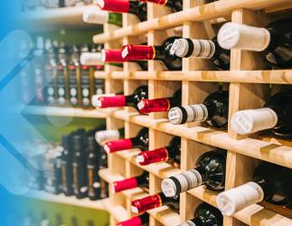 Store rack of alcohol bottles. 