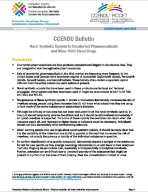 Novel Synthetic Opioids in Counterfeit Pharmaceuticals and Other Illicit Street Drugs (CCENDU Bulletin)