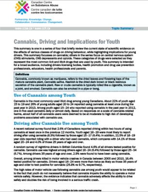 Cannabis, Driving and Implications for Youth (Topic Summary)