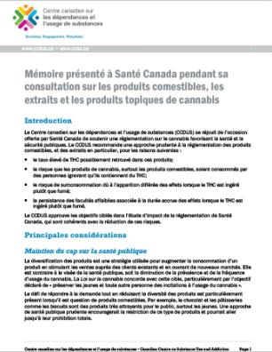 Mémoire présenté à Santé Canada pendant sa consultation sur les produits comestibles, les extraits et les produits topiques de cannabis