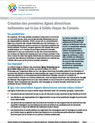 Création des premières lignes directrices nationales sur le jeu à faible risque du Canada
