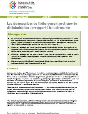 Les répercussions de l’hébergement post-cure de désintoxication par rapport à la toxicomanie