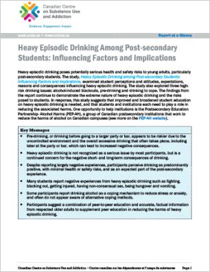 Heavy Episodic Drinking Among Post-secondary Students: Influencing Factors and Implications (Report at a Glance)