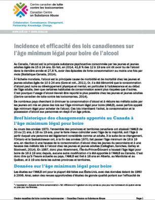 Incidence et efficacité des lois canadiennes sur l’âge minimum légal pour boire de l’alcool