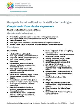 Groupe de travail national sur la vérification de drogue : Compte rendu d’une réunion en personne