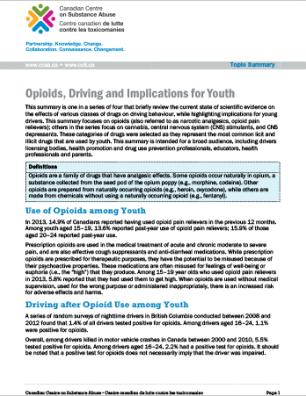 Opioids, Driving and Implications for Youth (Topic Summary)