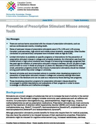 Prevention of Prescription Stimulant Misuse among Youth (Topic Summary)