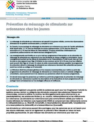Prévention du mésusage de stimulants sur ordonnance chez les jeunes (Résumé thématique)