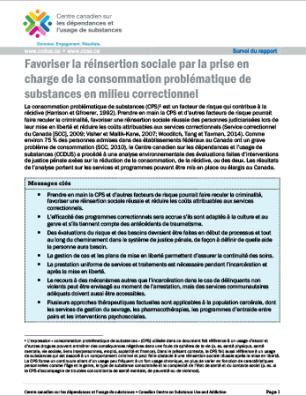 Favoriser la réinsertion sociale par la prise en charge de la consommation problématique de substances en milieu correctionnel