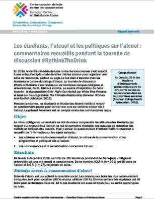 Les étudiants, l’alcool et les politiques sur l’alcool : commentaires recueillis pendant la tournée de discussion #RethinkTheDrink
