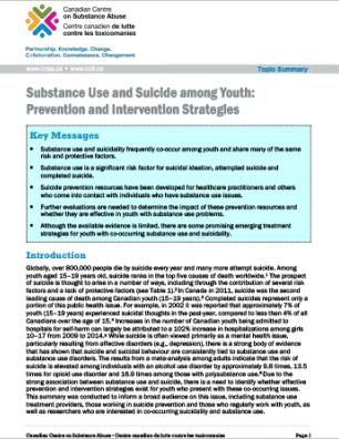 Substance Use and Suicide among Youth: Prevention and Intervention Strategies (Topic Summary)