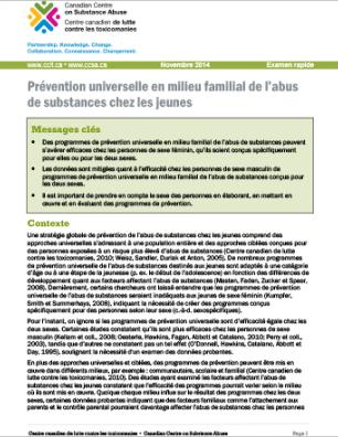 Prévention universelle en milieu familial de l’abus de substances chez les jeunes (Examen rapide)
