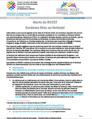 Surdoses liées au fentanyl : Alerte du RCCET