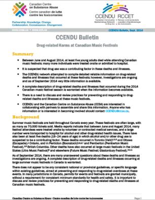 Drug-related Harms at Canadian Music Festivals, June to August 2014 (CCENDU Bulletin)