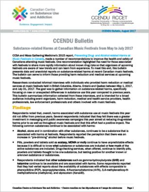 Substance-related Harms at Canadian Music Festivals from May to July 2017 (CCENDU Bulletin)