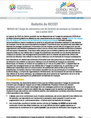 Méfaits de l’usage de substances lors de festivals de musique au Canada de mai à juillet 2017 (Bulletin du RCCET)