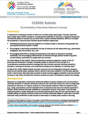 The Availability of Take-Home Naloxone in Canada (CCENDU Bulletin)