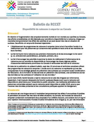 Disponibilité de naloxone à emporter au Canada (Bulletin du RCCET)