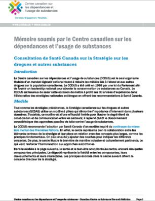 Consultation de Santé Canada sur la Stratégie sur les drogues et autres substances