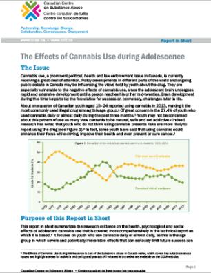 The Effects of Cannabis Use during Adolescence (Report in Short)