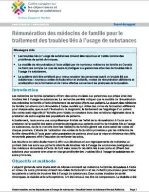 Rémunération des médecins de famille pour le traitement des troubles liés à l’usage de substances (Survol du rapport)