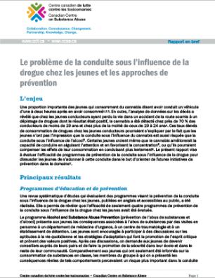 Le problème de la conduite sous l’influence de la drogue chez les jeunes et les approches de prévention : Rapport en bref