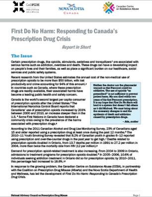 First Do No Harm: Responding to Canada’s Prescription Drug Crisis (Report in Short)