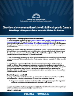 Directives de consommation d’alcool à faible risque du Canada : Méthodologie utilisée pour synthétiser les données à la base des directives