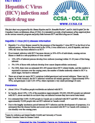 Hepatitis C Virus (HCV) Infection and Illicit Drug Use (Fact Sheet)