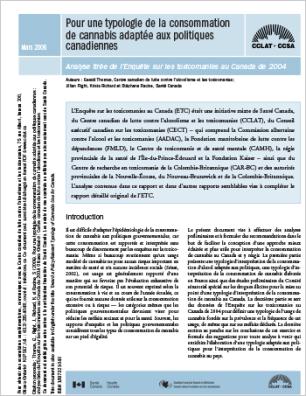 Pour une typologie de la consommation de cannabis adaptée aux politiques canadiennes : Analyse tirée de l’Enquête sur les toxicomanies au Canada de 2004