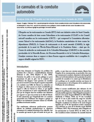 Le cannabis et la conduite automobile : Analyse tirée de l’Enquête sur les toxicomanies au Canada de 2004