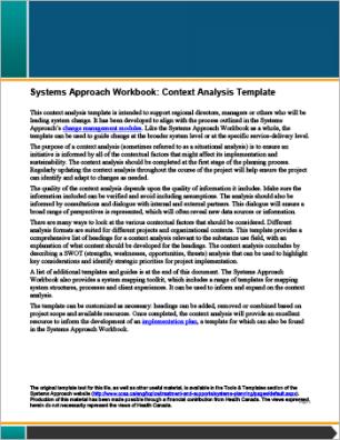 Systems Approach Workbook: Context Analysis Template