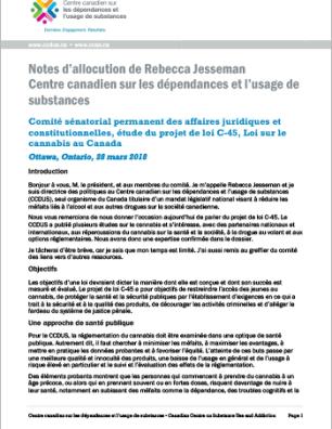 Présentation au Comité sénatorial permanent des affaires juridiques et constitutionnelles, étude du projet de loi C-45, Loi sur le cannabis au Canada