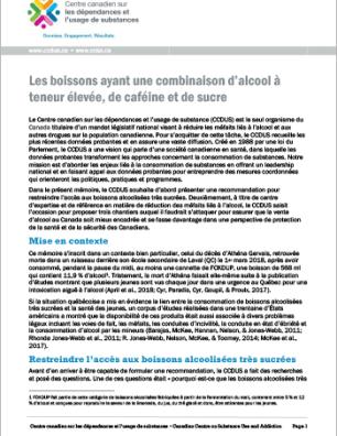 Présentation sur les boissons ayant une combinaison d’alcool à teneur élevée, de caféine et de sucre au Comité permanent de la santé