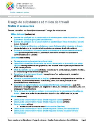Usage de substances et milieu de travail : Outils et ressources