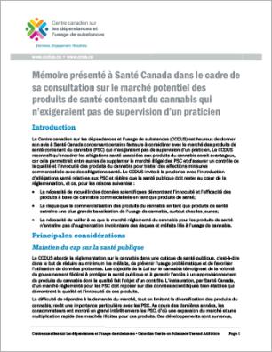 Mémoire présenté à Santé Canada dans le cadre de sa consultation sur le marché potentiel des produits de santé contenant du cannabis qui n’exigeraient pas de supervision d’un praticien