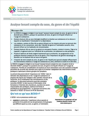 Analyse tenant compte du sexe, du genre et de l’équité [rapport]