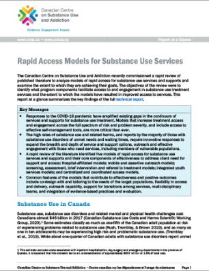 Rapid Access Models for Substance Use Services (Report at a Glance)