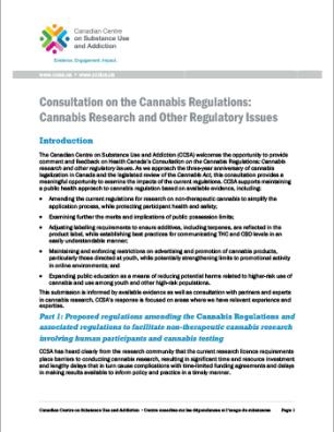 Consultation on the Cannabis Regulations: Cannabis Research and Other Regulatory Issues [Policy Brief]