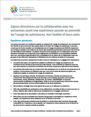 Lignes directrices sur la collaboration avec les personnes ayant une expérience passée ou présente de l’usage de substances, leur famille et leurs amis