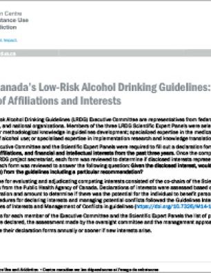 Update of Canada’s Low-Risk Alcohol Drinking Guidelines: Disclosure of Affiliations and Interests