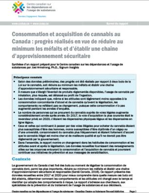 Consommation et acquisition de cannabis au Canada : progrès réalisés en vue de réduire au minimum les méfaits et d’établir une chaîne d’approvisionnement sécuritaire (Survol du rapport)