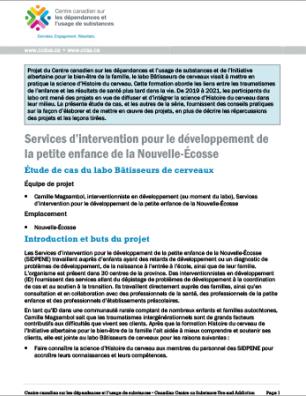 Services d’intervention pour le développement de la petite enfance de la Nouvelle-Écosse : étude de cas du labo Bâtisseurs de cerveaux