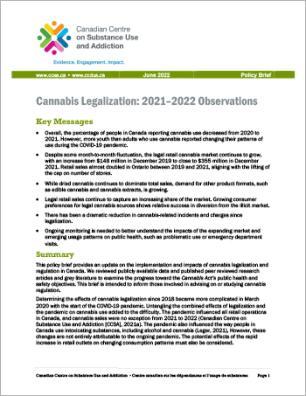 Cannabis Legalization: 2021–2022 Observations (Policy Brief)