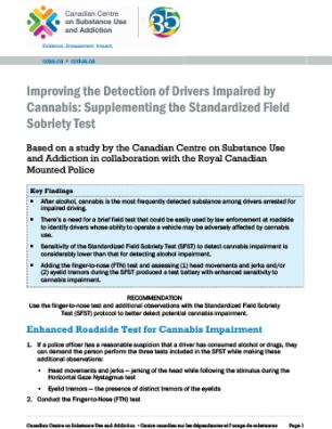 Improving the Detection of Drivers Impaired by Cannabis: Supplementing the Standardized Field Sobriety Test