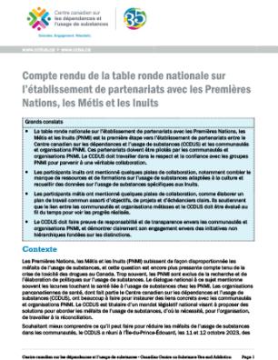 Compte rendu de la table ronde nationale sur l’établissement de partenariats avec les Premières Nations, les Métis et les Inuits